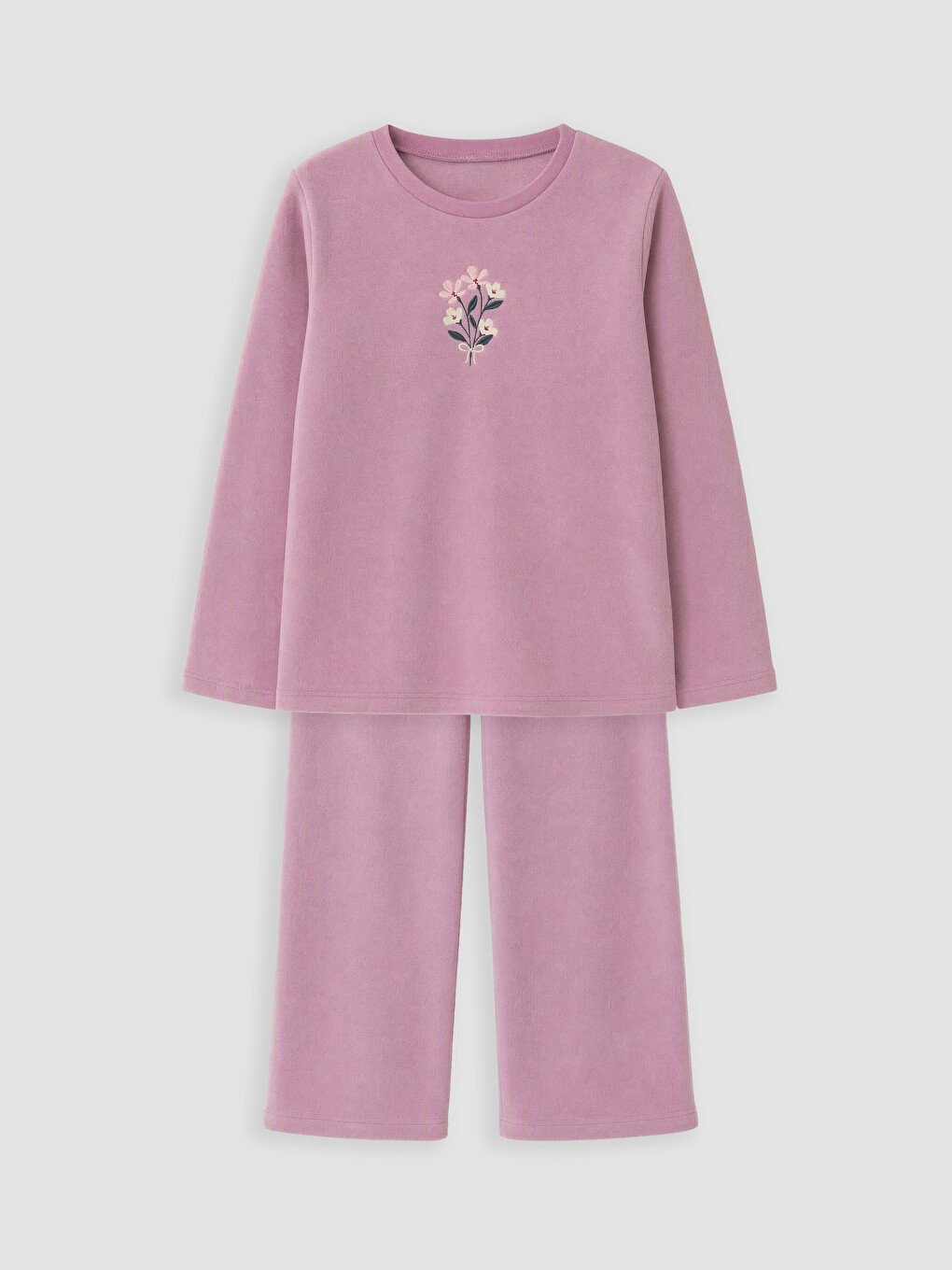 Lila Bisiklet Yaka Kız Çocuk Polar Pijama Takım