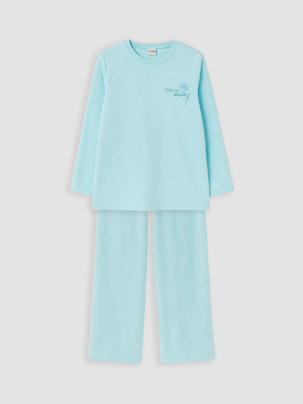 Turkuaz Bisiklet Yaka Kız Çocuk Polar Pijama Takım