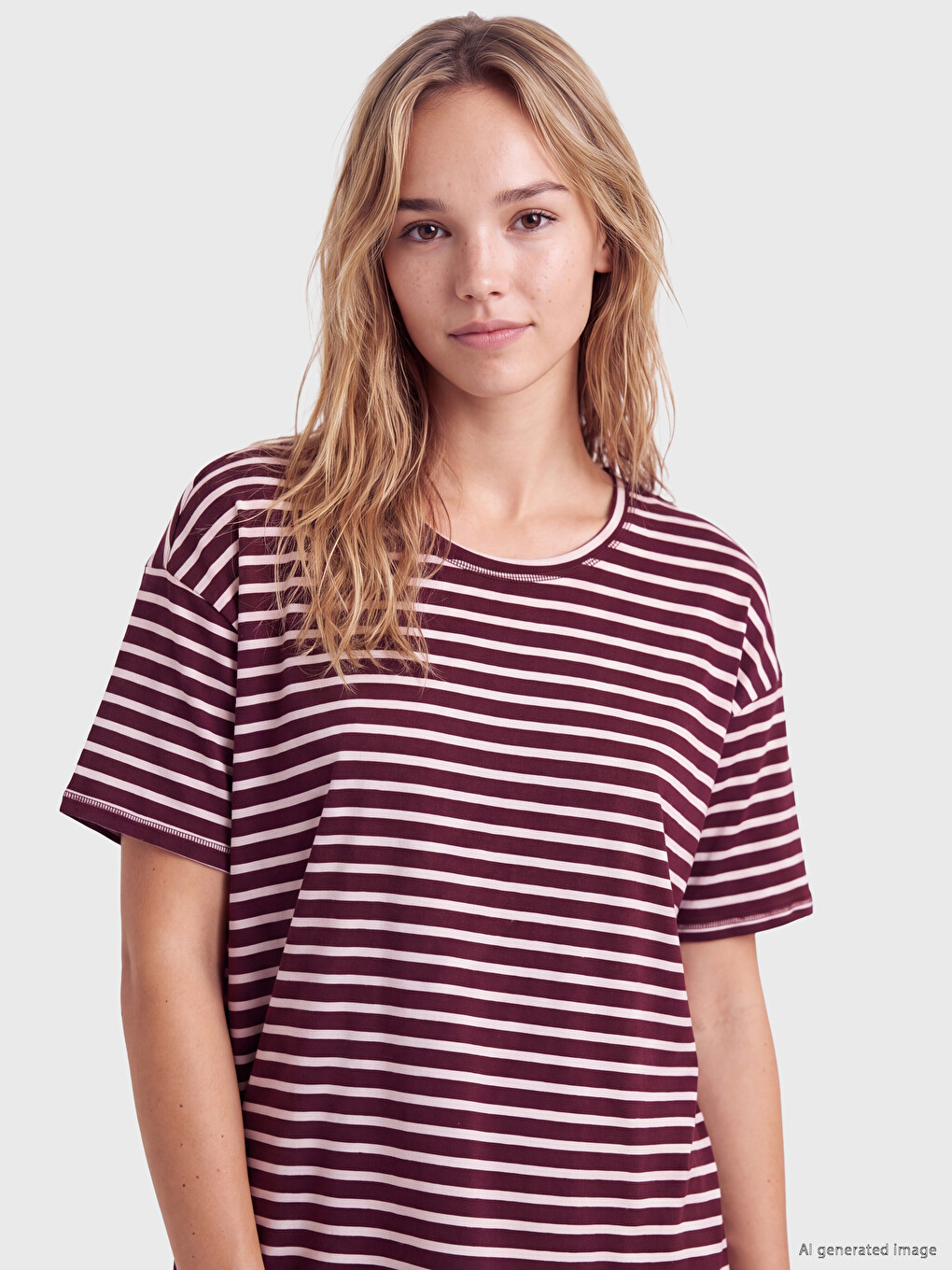 Crew Neck Striped Women's Nightdress-1