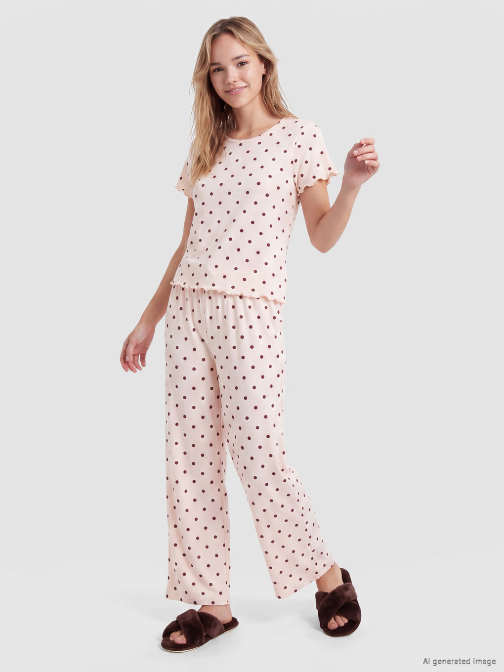 Pembe Puantiyeli Kadın Pijama Takım-1