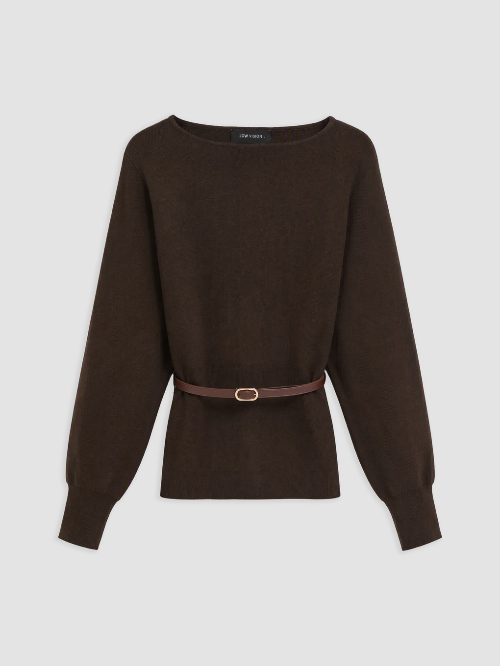 Slash Neck Belted Women's Knitwear Sweater-4