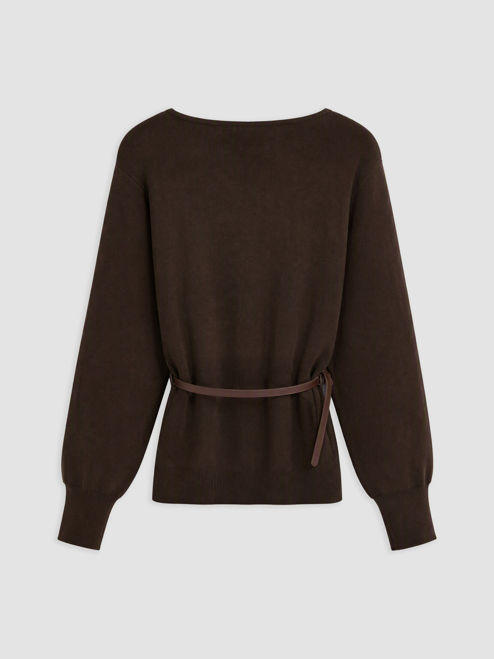 Slash Neck Belted Women's Knitwear Sweater-5