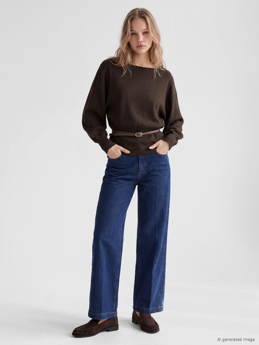 Slash Neck Belted Women's Knitwear Sweater-1