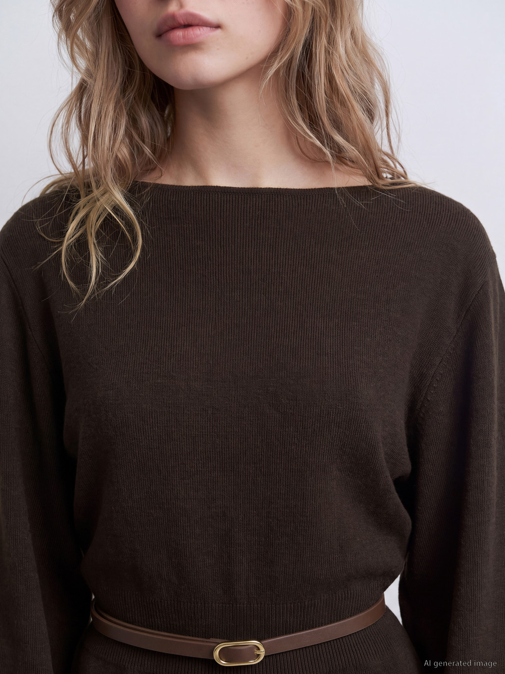 Slash Neck Belted Women's Knitwear Sweater-2