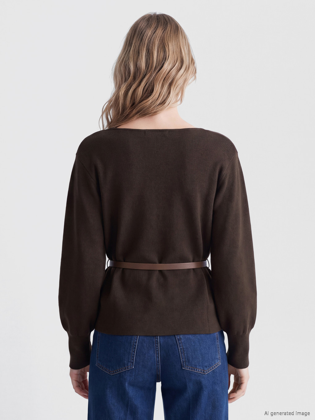 Slash Neck Belted Women's Knitwear Sweater-3