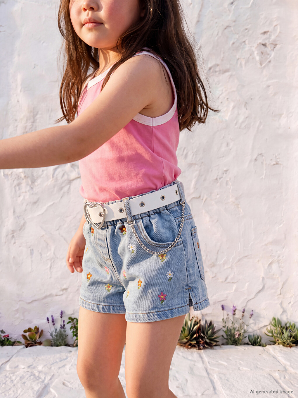 Faux Leather Heart Patterned Girls' Belt