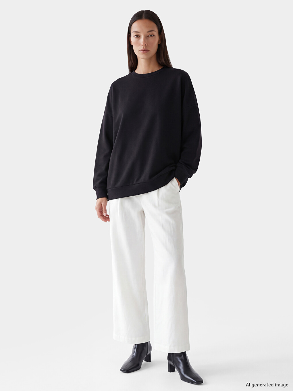 Siyah Soft Touch Oversize Kadın Sweatshirt-1