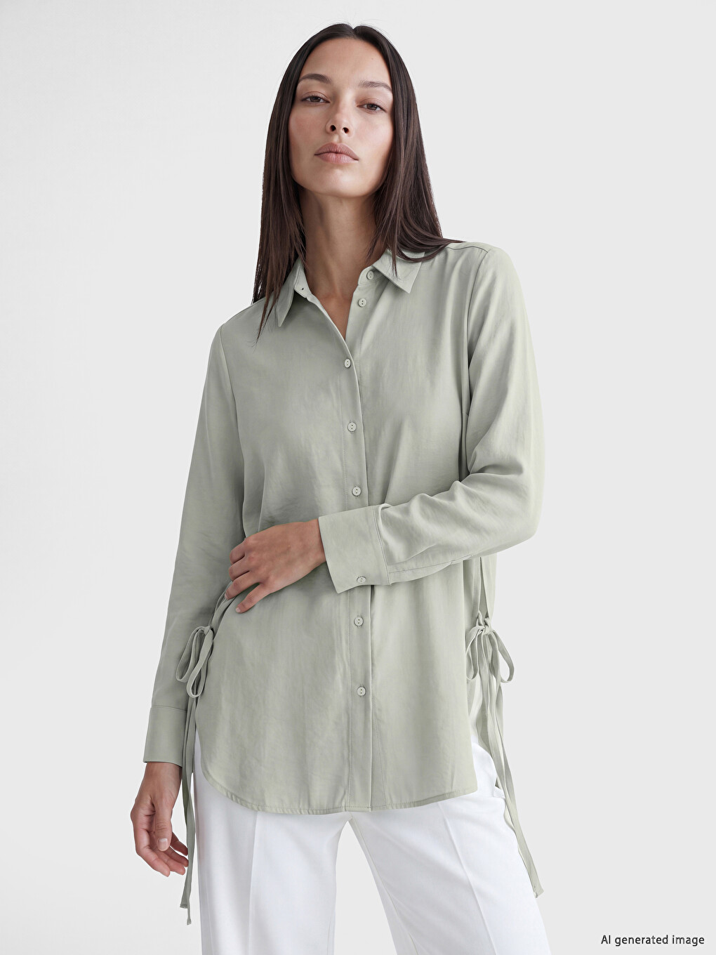 Yeşil Oversize Modal Karışımlı Kadın Gömlek Tunik