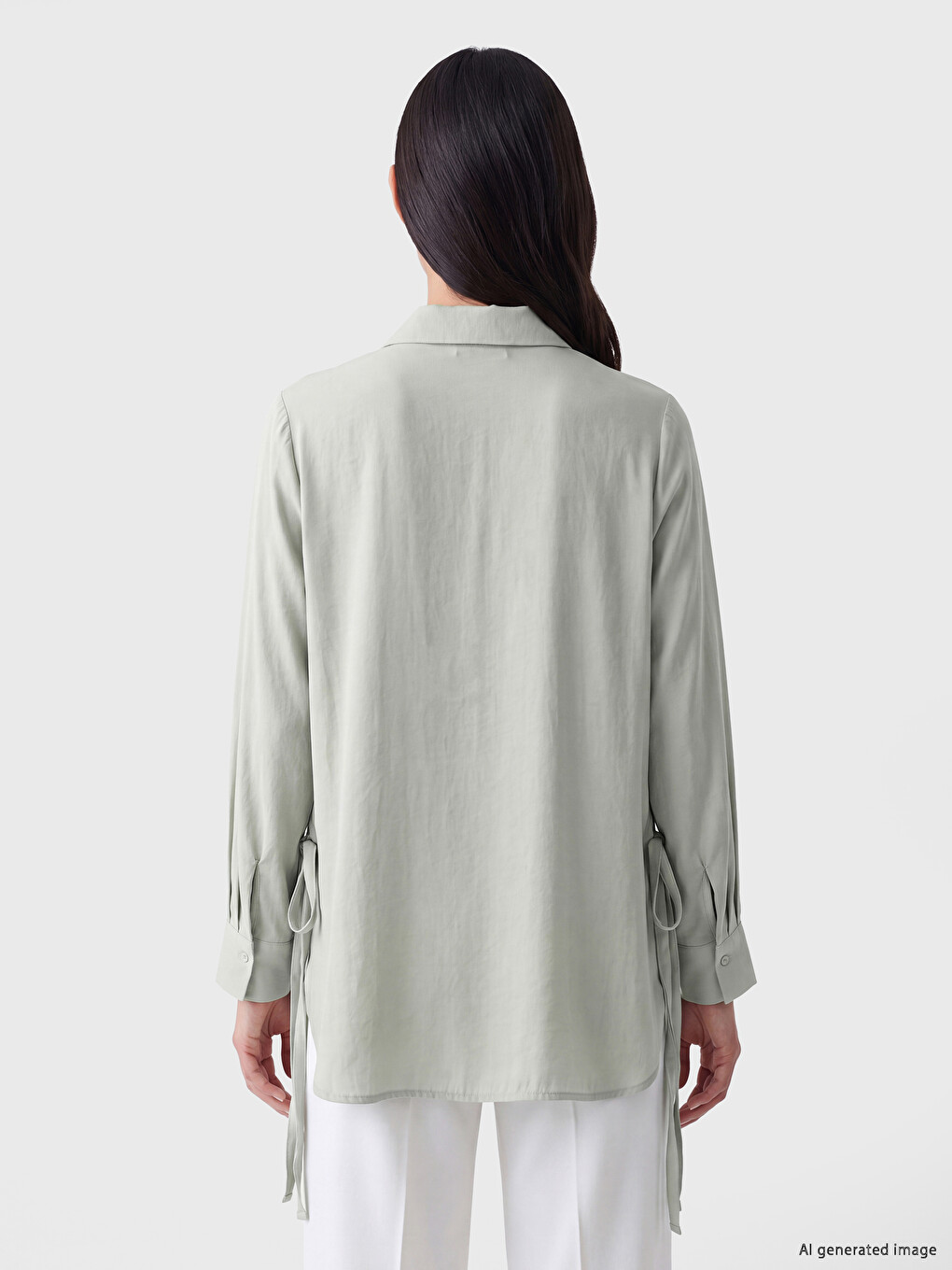 Yeşil Oversize Modal Karışımlı Kadın Gömlek Tunik-3