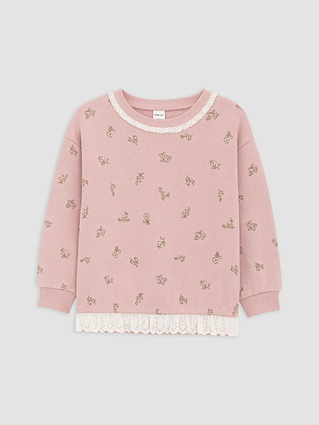 Pembe Bisiklet Yaka Kız Çocuk Çiçekli Sweatshirt