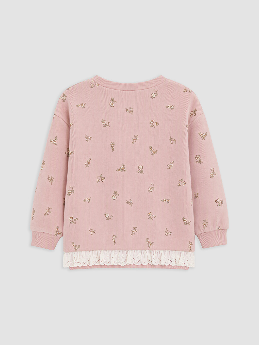 Pembe Bisiklet Yaka Kız Çocuk Çiçekli Sweatshirt-2