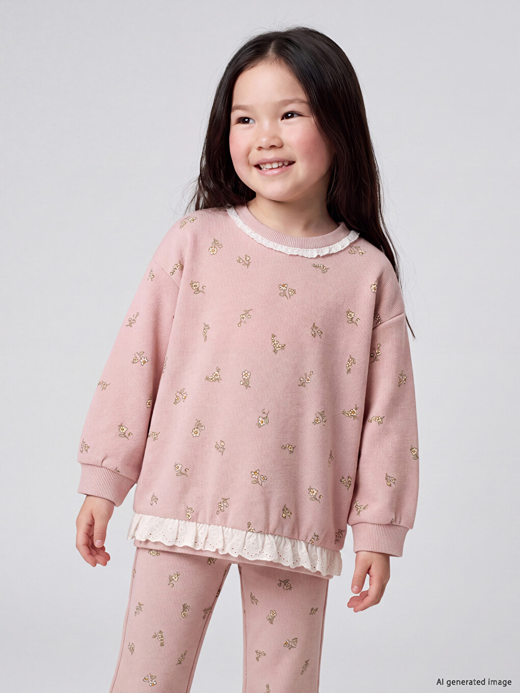  Crew Neck Girls' Floral Sweatshirt