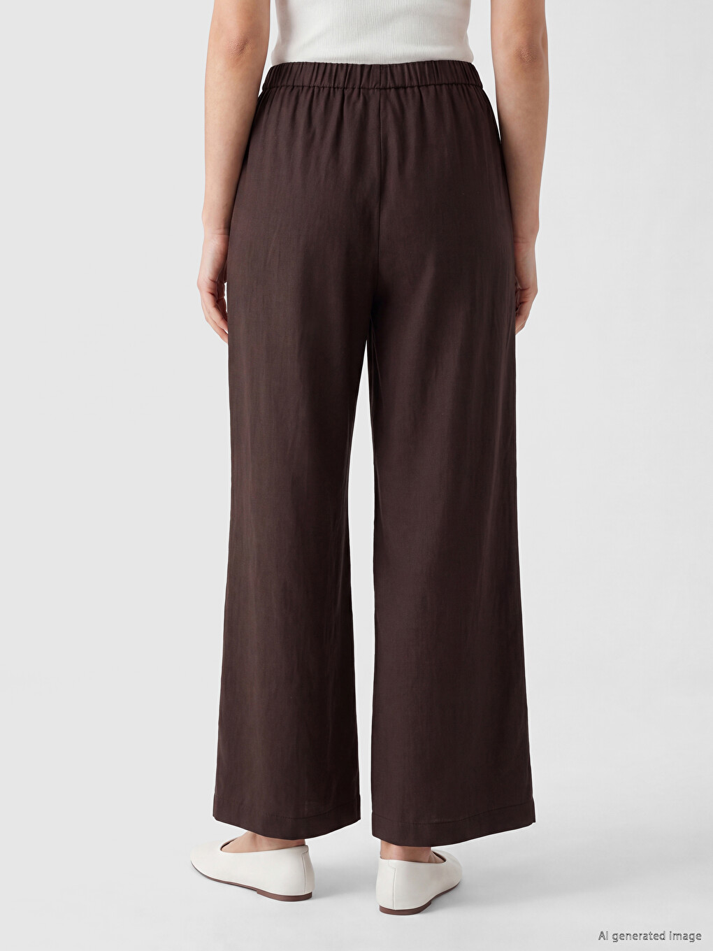 Kahverengi Beli Lastikli Geniş Paça Kadın Pantolon-3