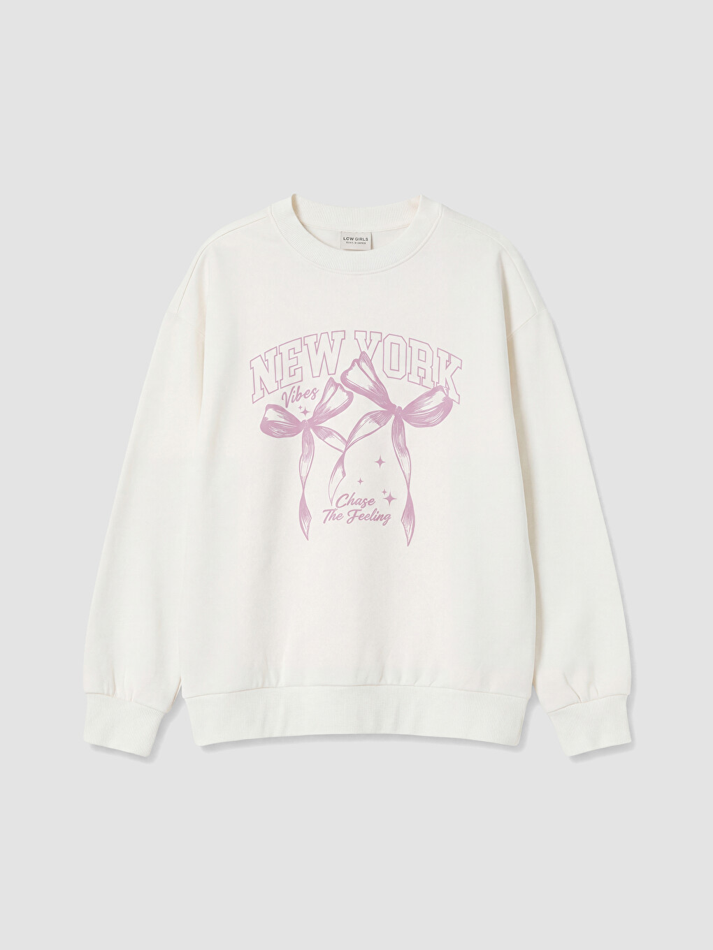 Ekru New York Baskılı Kız Çocuk Kalın Sweatshirt-1