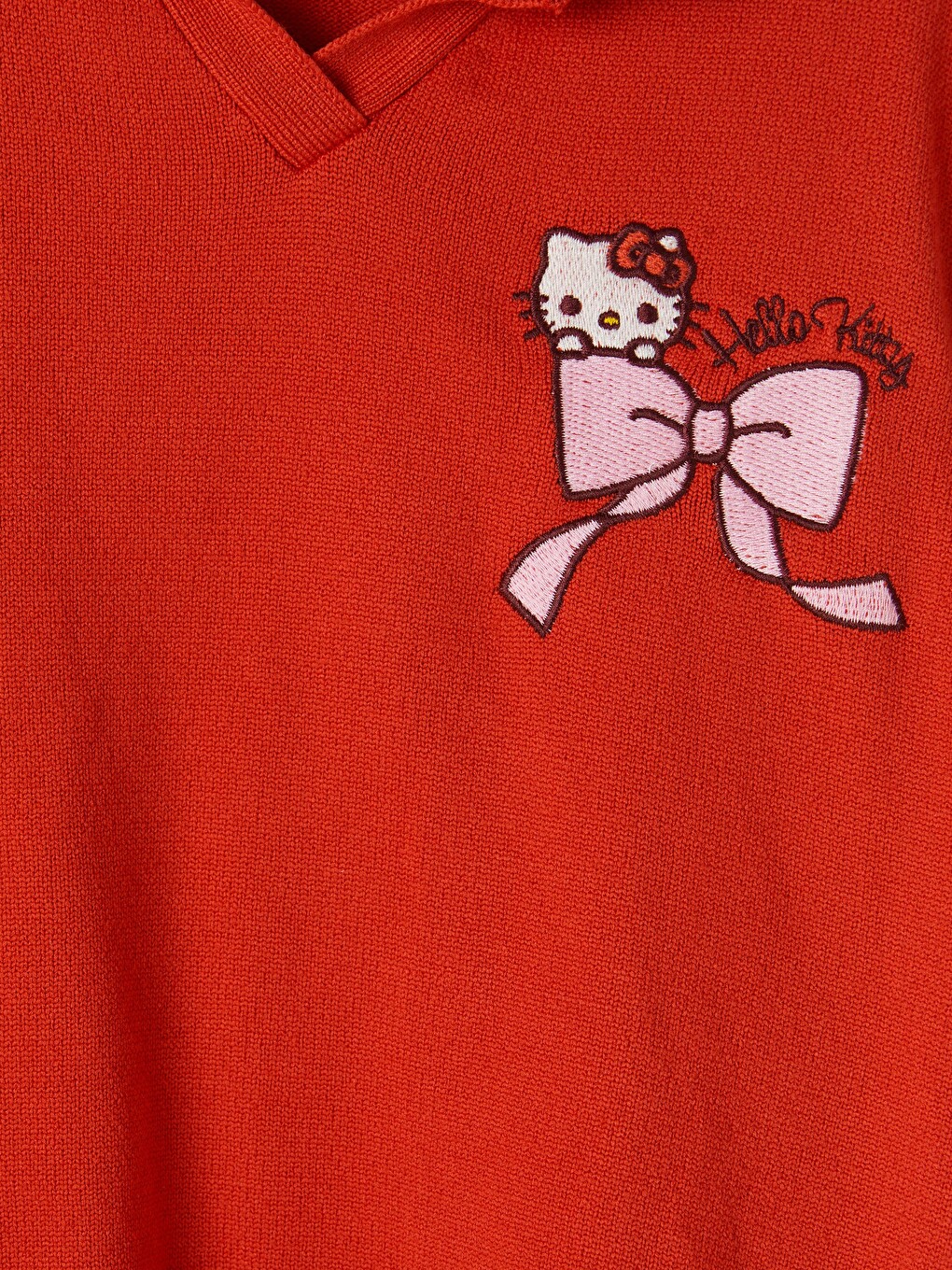Kırmızı Hello Kitty Nakışlı Kız Çocuk Triko Kazak-3