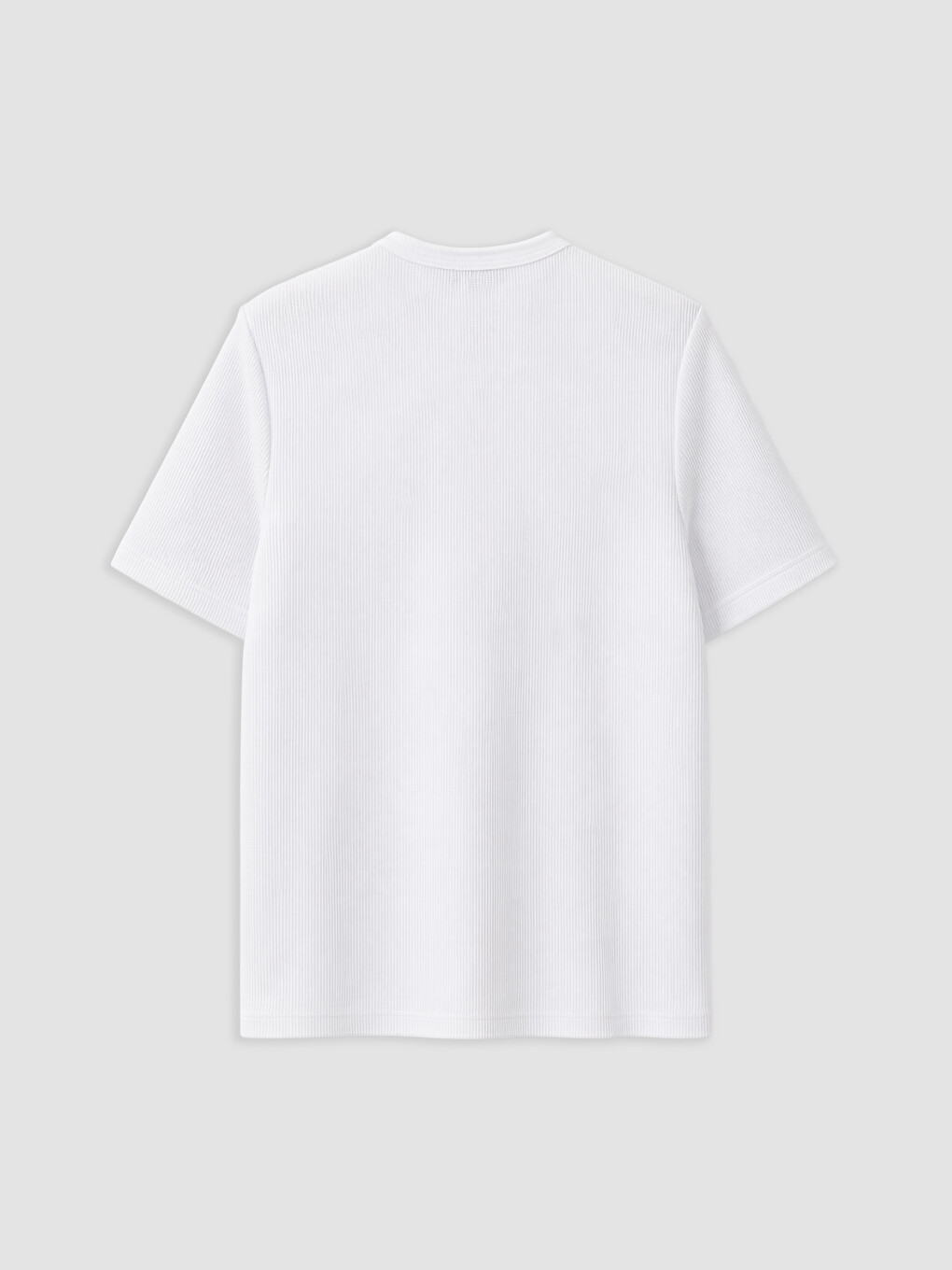 Beyaz Henley Yaka Dokulu Erkek Tişört-4