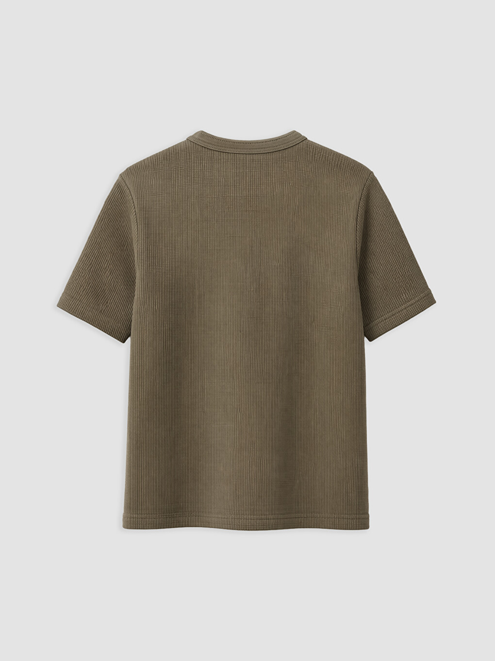 Haki Henley Yaka Dokulu Erkek Tişört-4