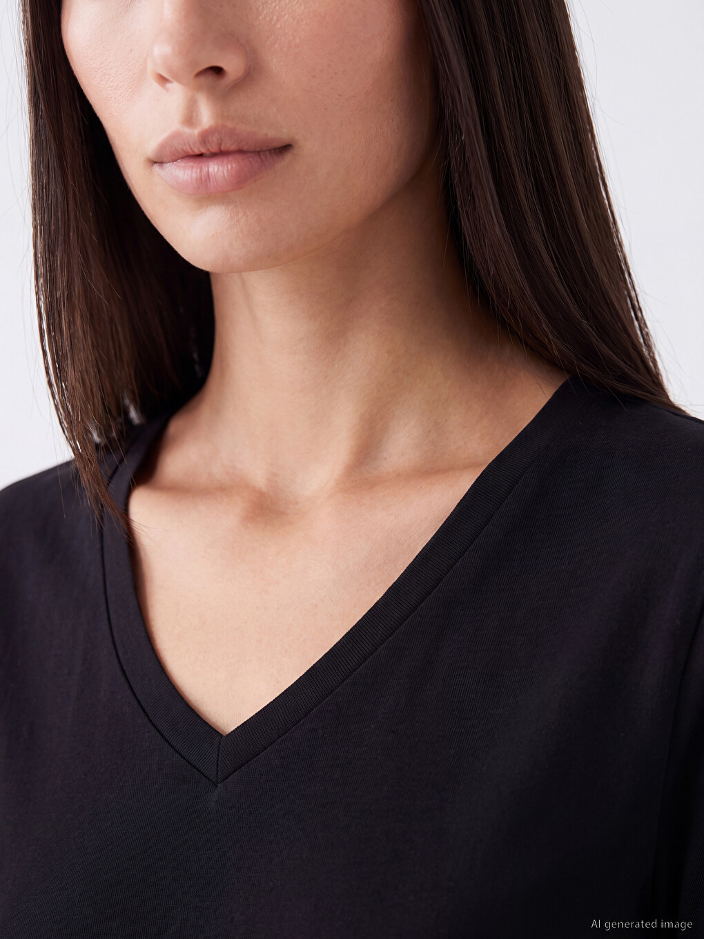 V Neck %100 Cotton Women's T-shirt-2