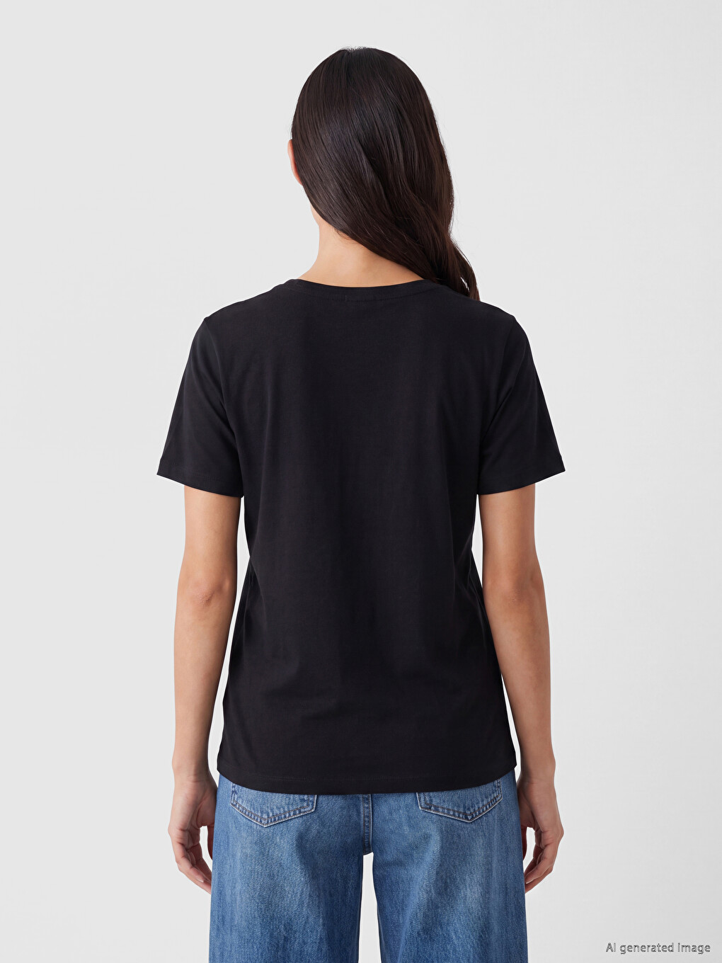 V Neck %100 Cotton Women's T-shirt-3