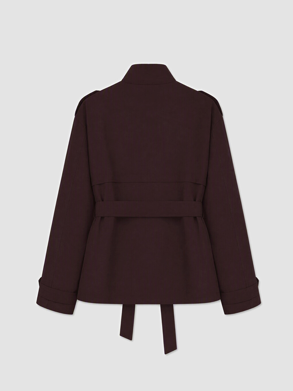 Bordo Dik Yaka Kuşaklı Oversize Kadın Trençkot-1