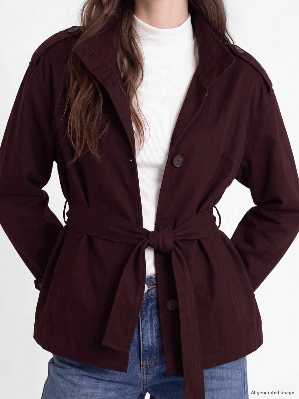 Mock Neck Sash Oversize Women's Trench Coat-2