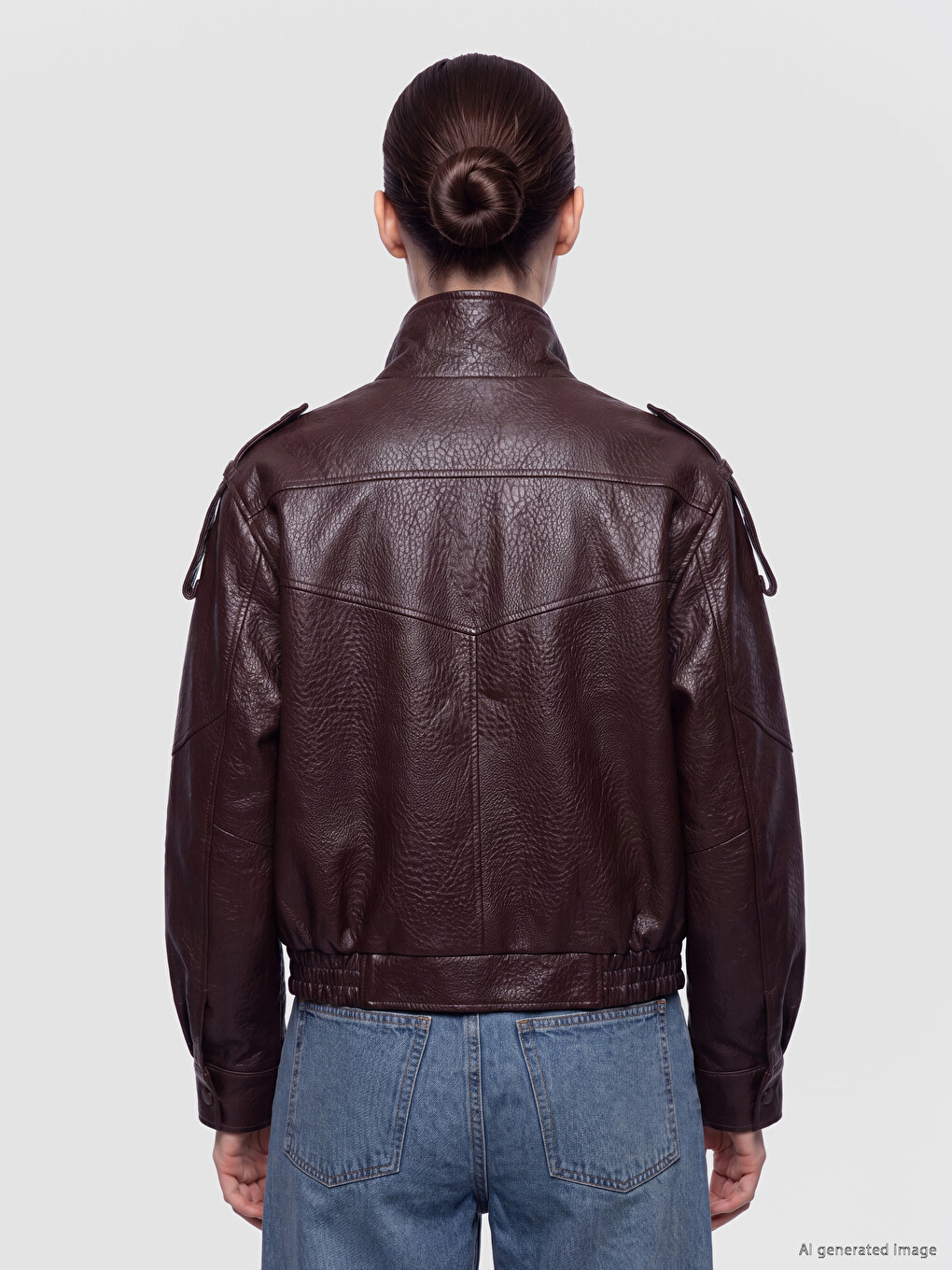 Kunstlederjacke Mit Stehkragen Für Damen-3