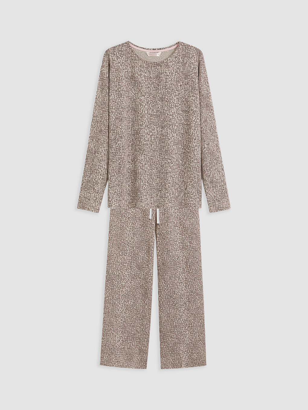 Ekru Leopar Desenli Kadın Pijama Takım