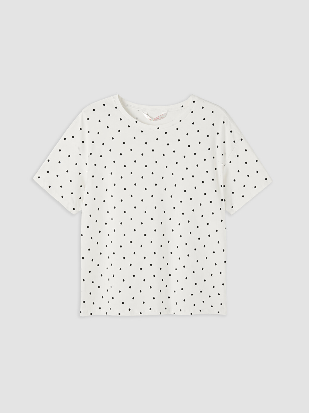 Ekru Bisiklet Yaka Puantiyeli Kadın Pijama Üstü