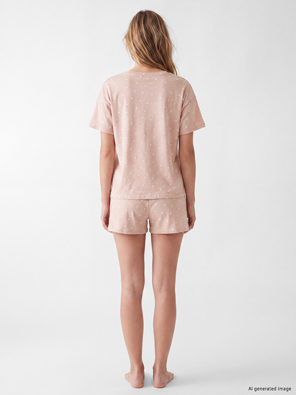 Bej Desenli Kadın Şortlu Pijama Takımı-3