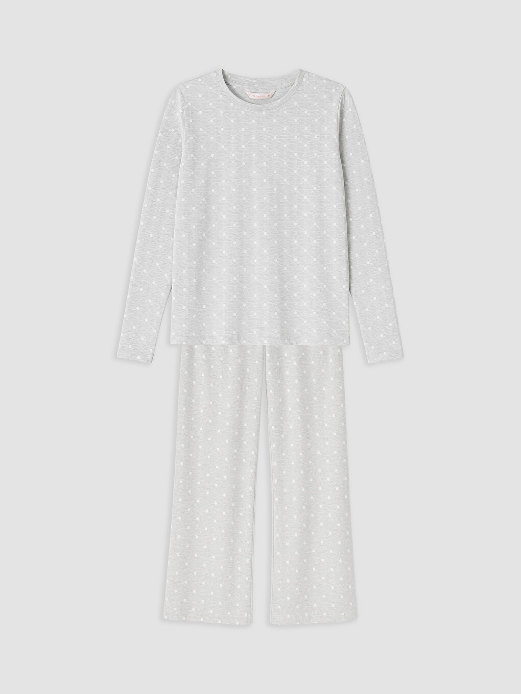 Gri Bisiklet Yaka Puantiyeli Kadın Pijama Takımı