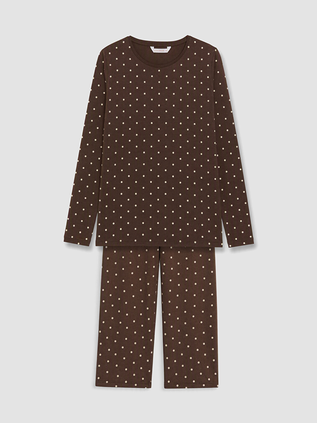 Kahverengi Bisiklet Yaka Puantiyeli Kadın Pijama Takımı
