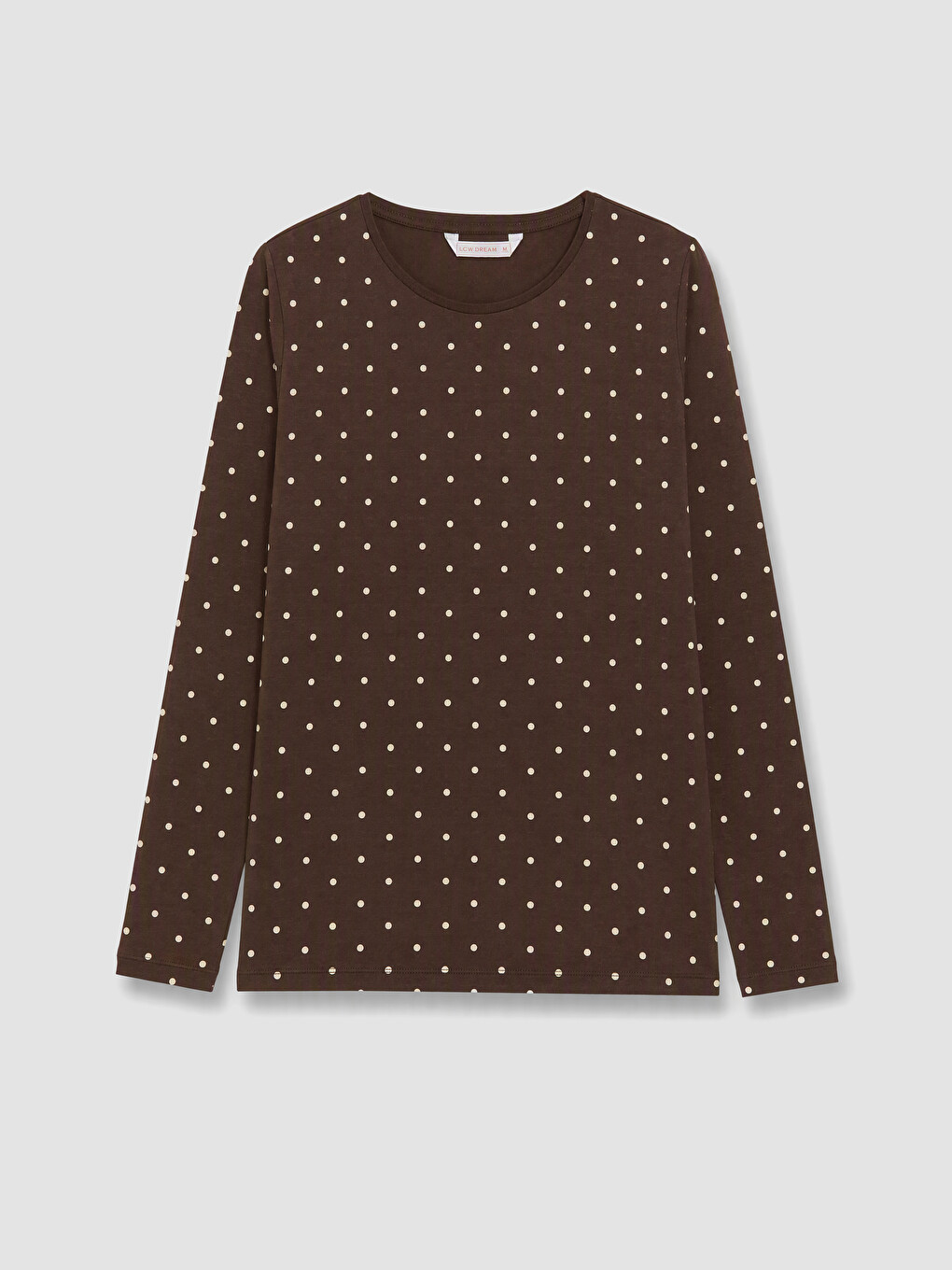 Kahverengi Bisiklet Yaka Puantiyeli Kadın Pijama Takımı-1