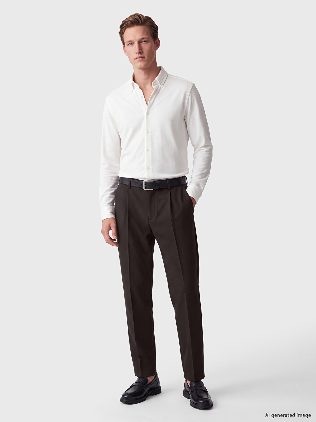 Kahverengi Regular Fit Erkek Pileli Kumaş Pantolon-1