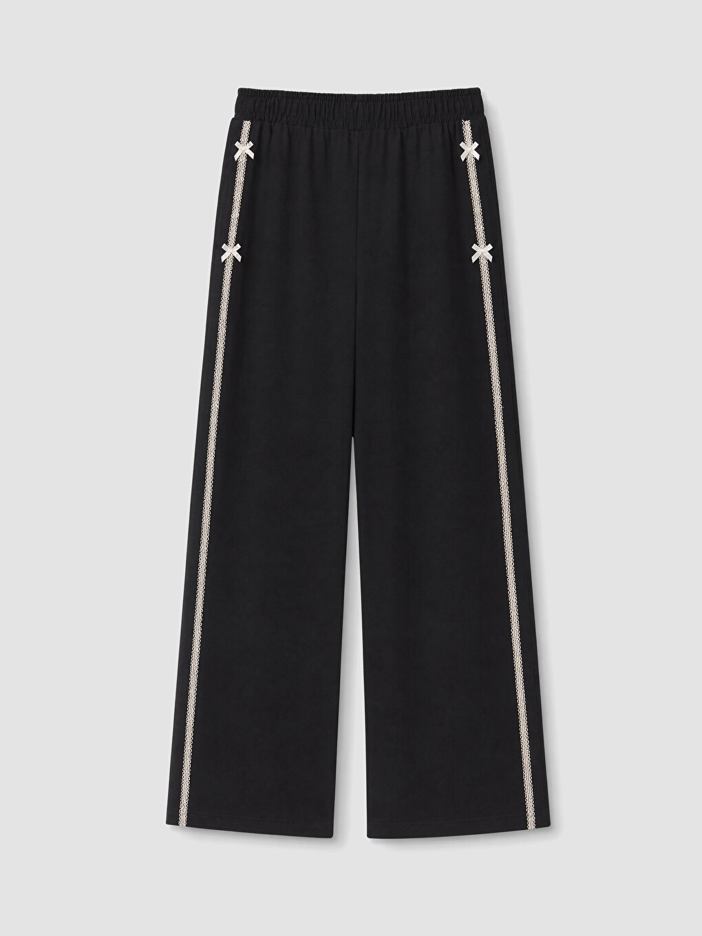 Siyah Geniş Paça Fit Kız Çocuk Gabardin Pantolon