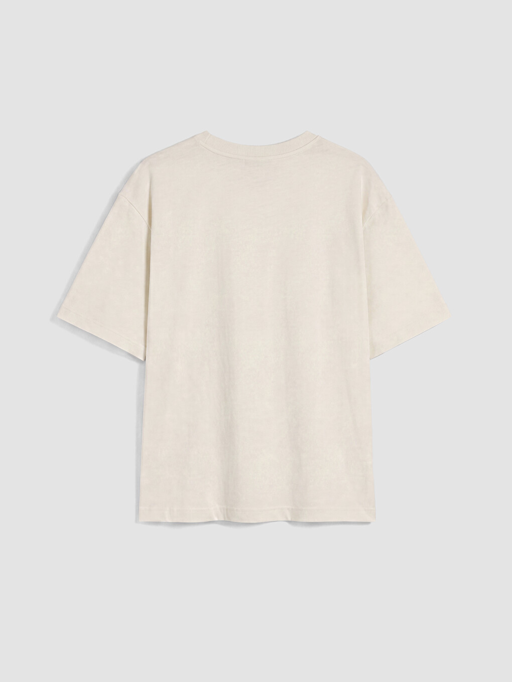 Bej %100 Pamuklu Oversize Kadın Tişört-6