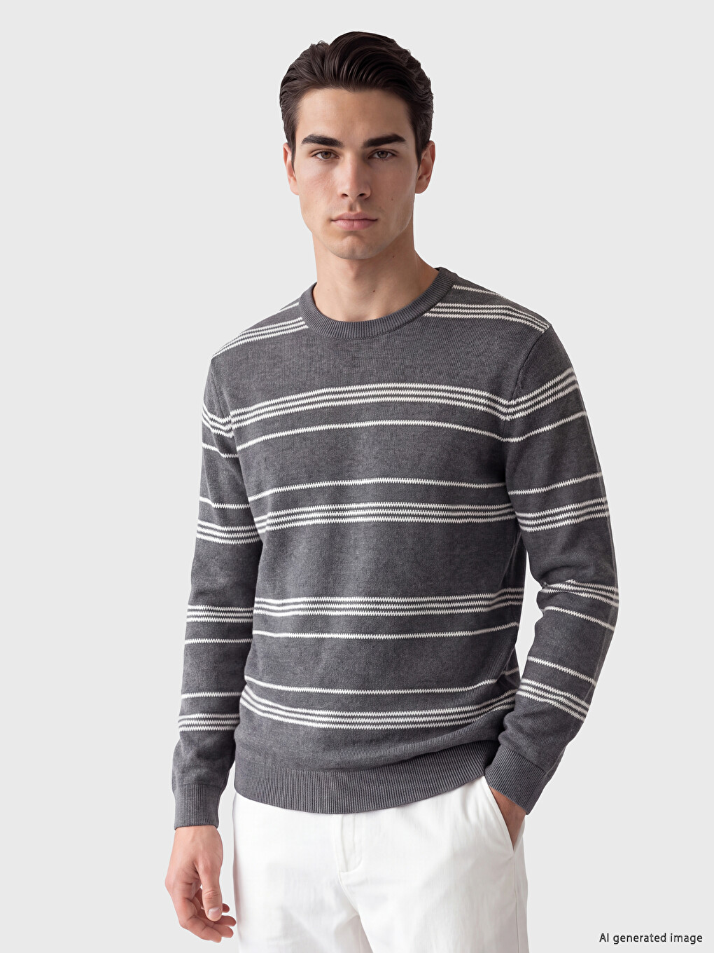 Crew Neck Striped Men's Knitwear Sweater