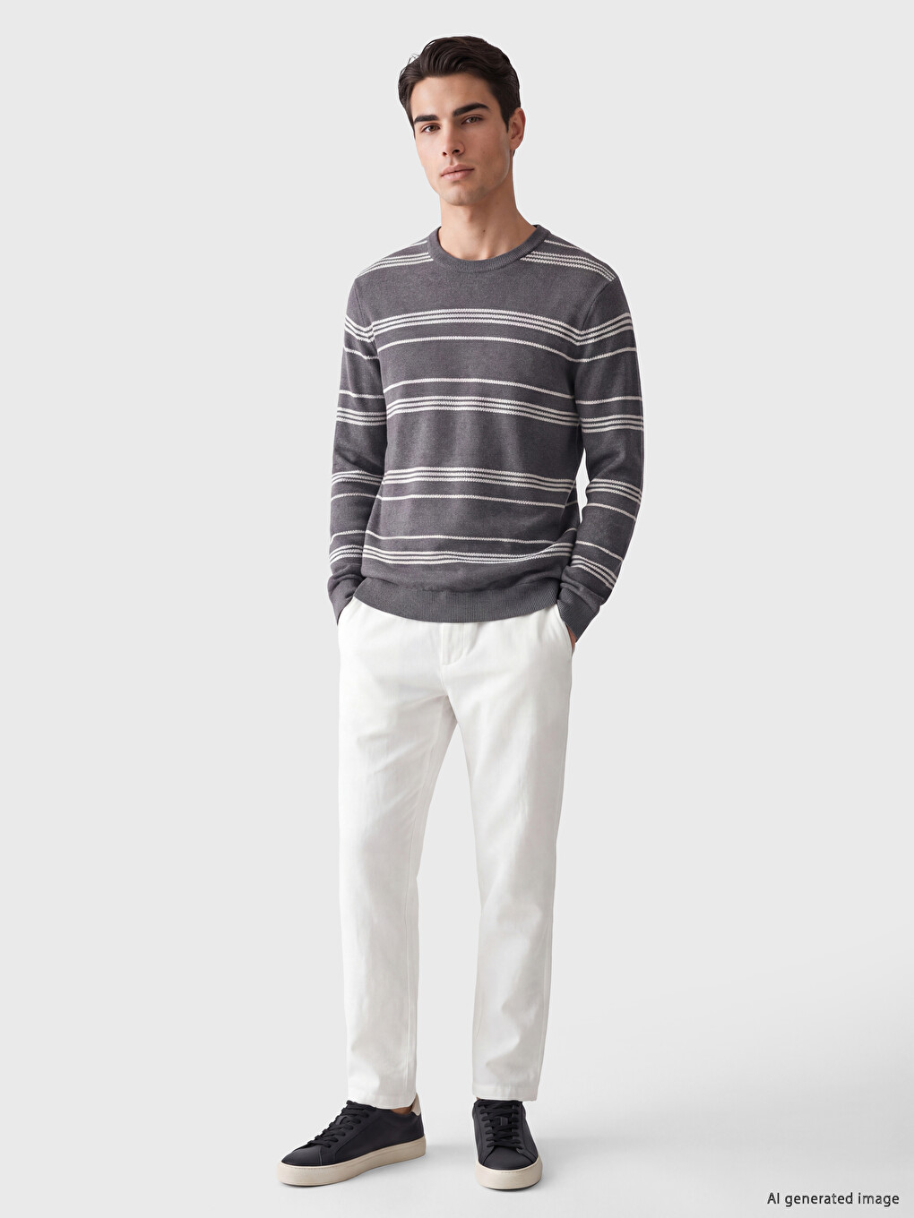 Crew Neck Striped Men's Knitwear Sweater-1