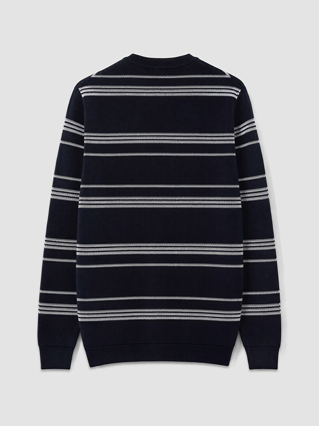 Lacivert Bisiklet Yaka Çizgili Erkek Triko Kazak-4