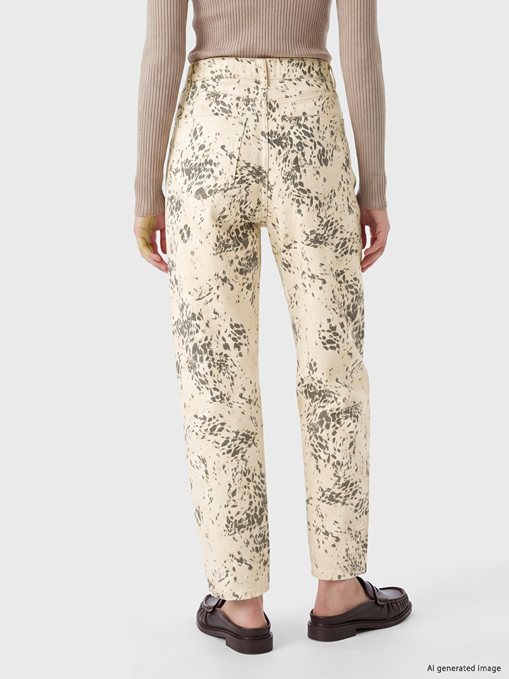Kahverengi Barrel Fit Desenli Kadın Jean Pantolon-3