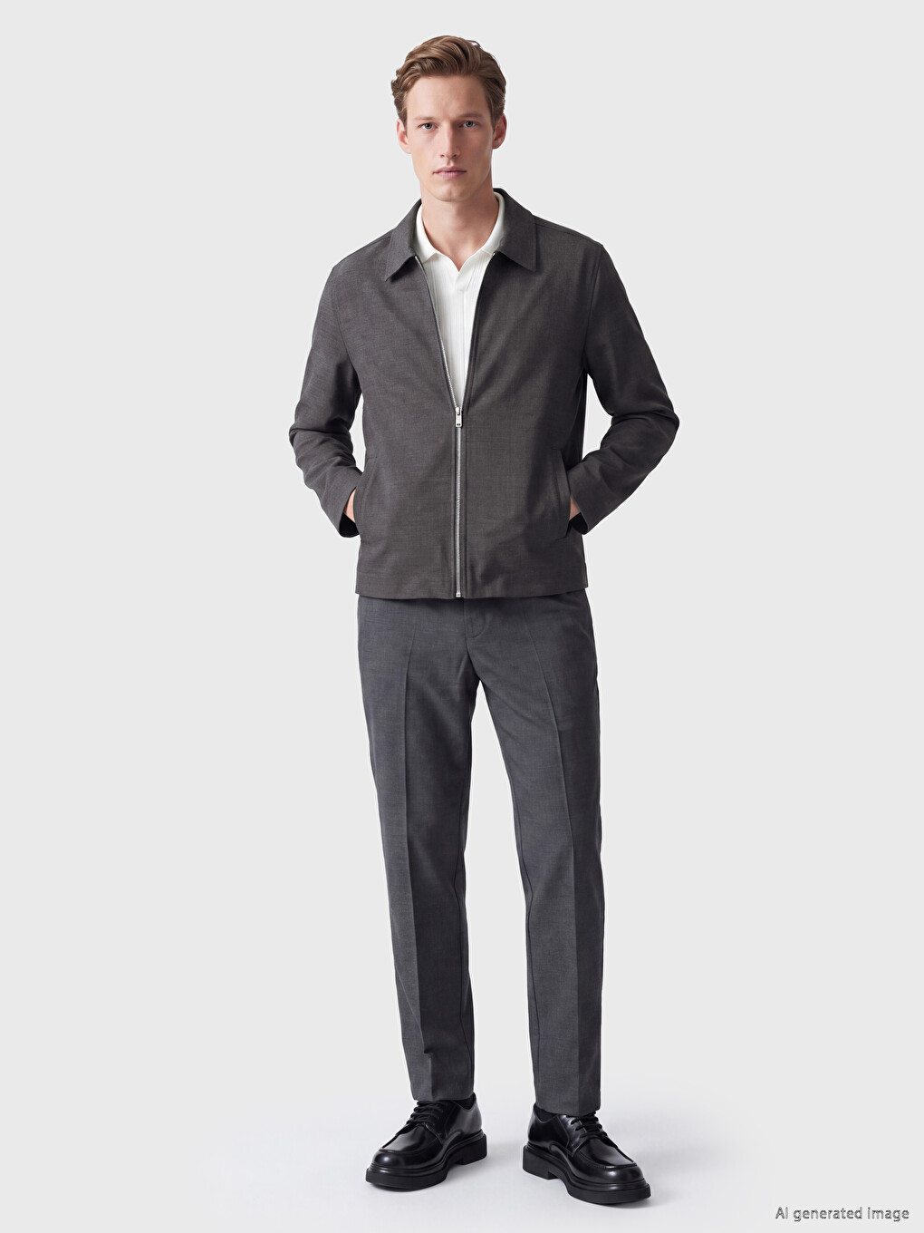 Gri Regular Fit Armürlü Erkek Ceket-1