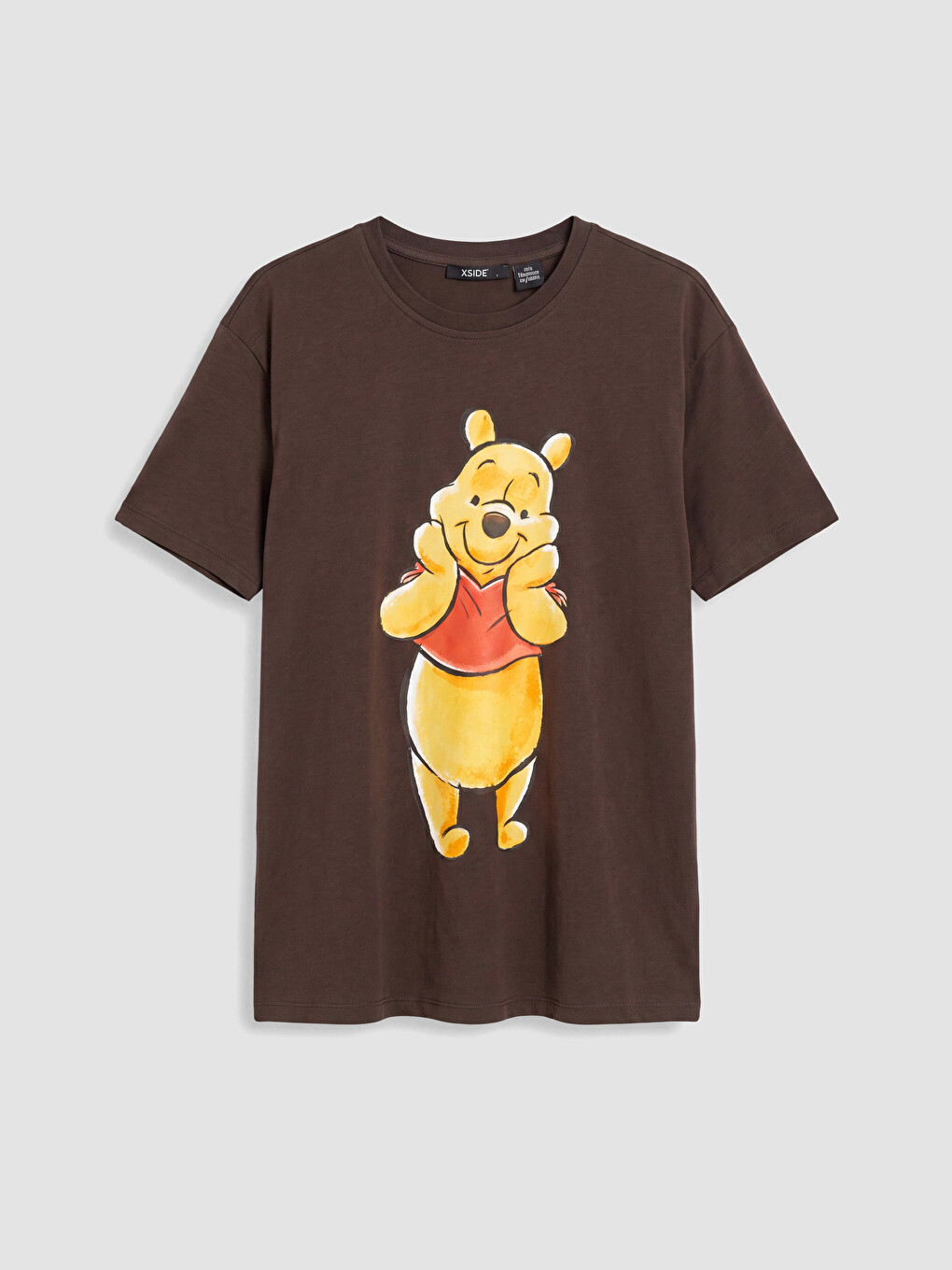 Kahverengi Winnie The Pooh Baskılı %100 Pamuklu Kadın Tişört