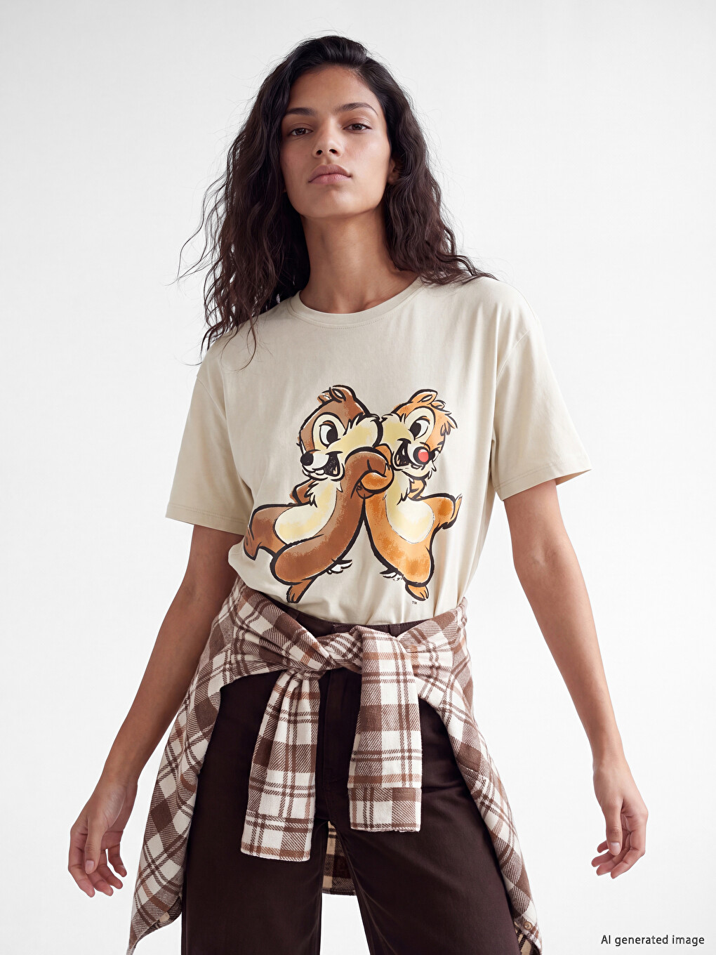 Chip And Dale Printed 100% Cotton Women's T-shirt