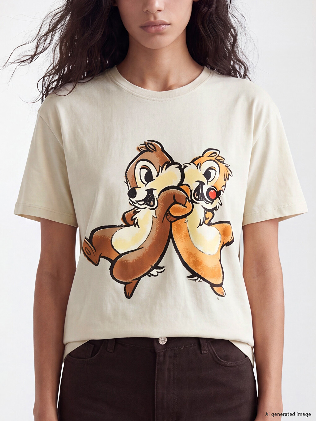 Chip And Dale Printed 100% Cotton Women's T-shirt-2