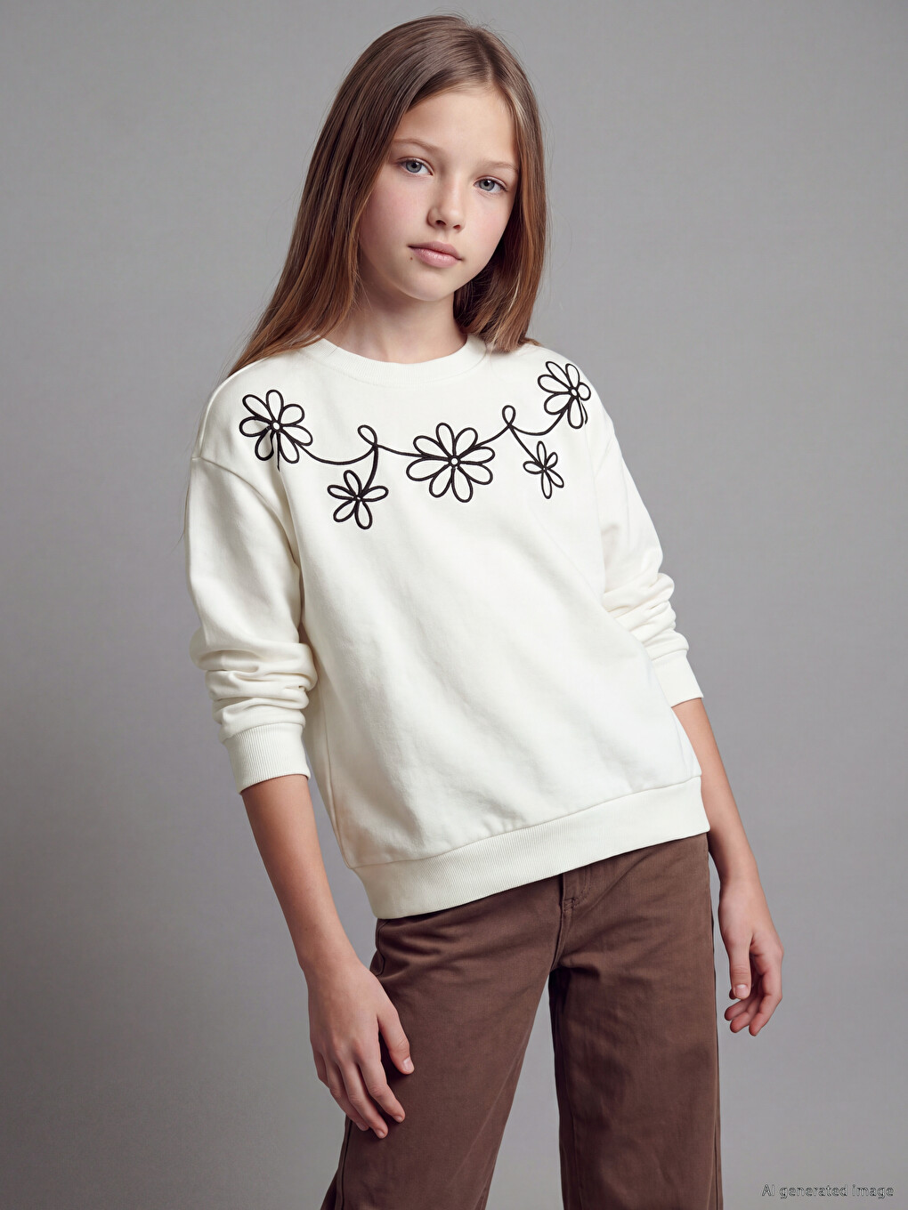 Embroidered Girls' Thick Sweatshirt