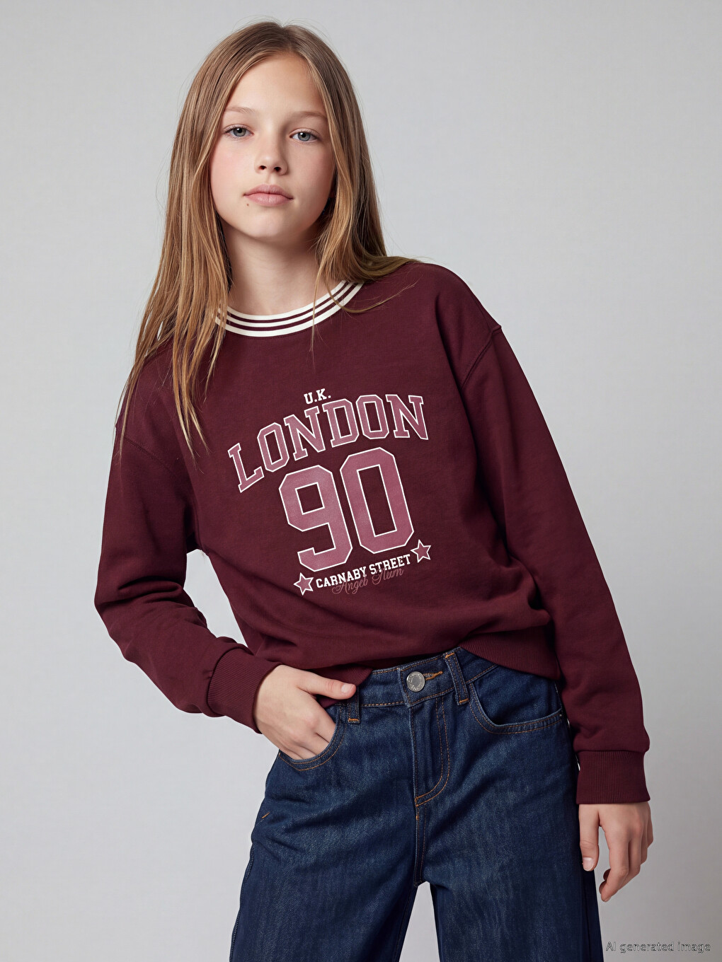 Mürdüm London Baskılı Kız Çocuk Sweatshirt