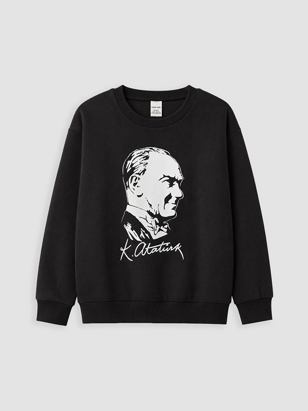 Siyah Atatürk Baskılı Kız Çocuk Kalın Sweatshirt