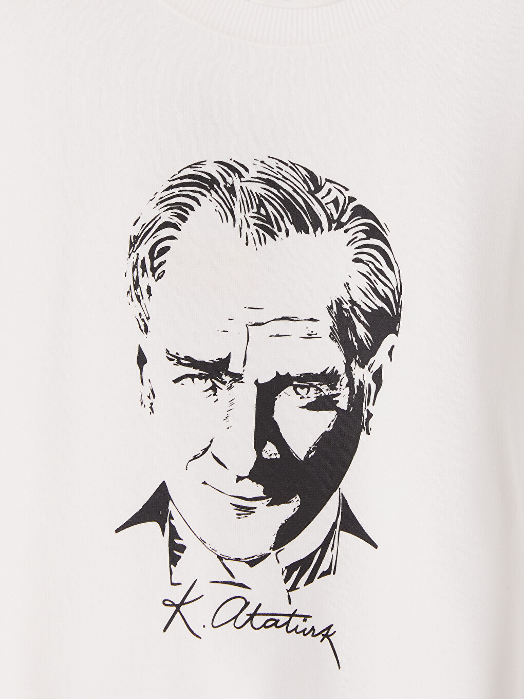 Beyaz Atatürk Baskılı Kız Çocuk Kalın Sweatshirt-1