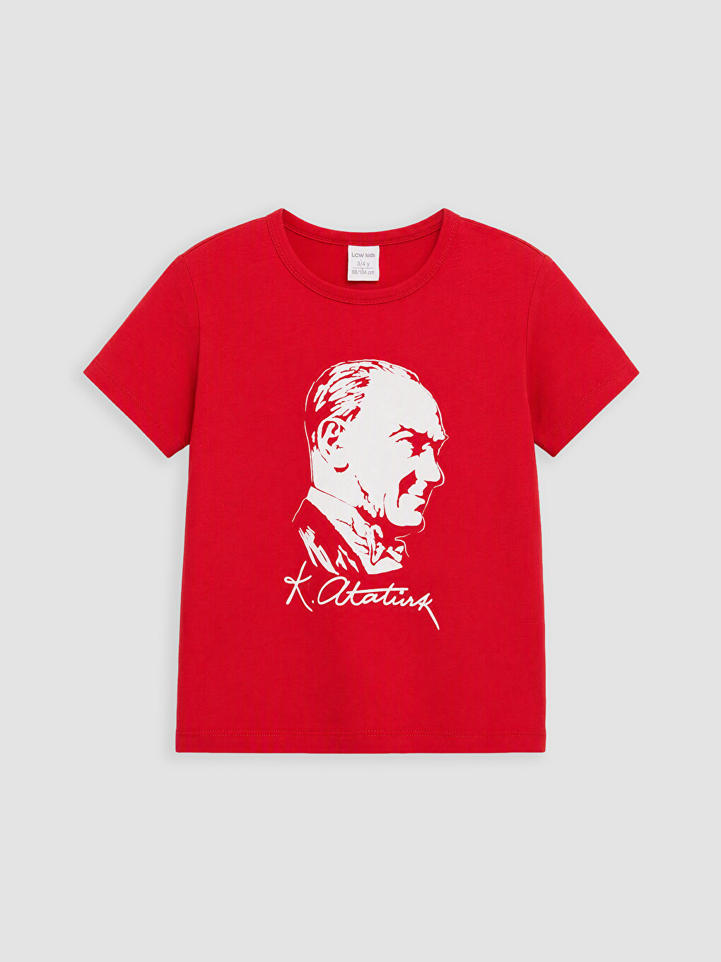 Kırmızı Atatürk Baskılı Kız Çocuk Tişört