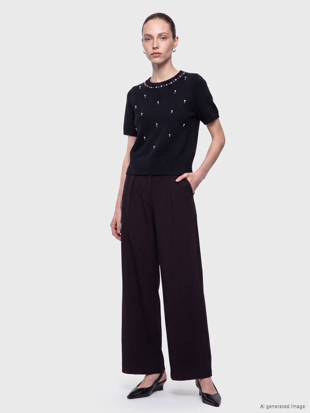 Rhinestone Embellished Wool Blended Women's Knitwear Sweater