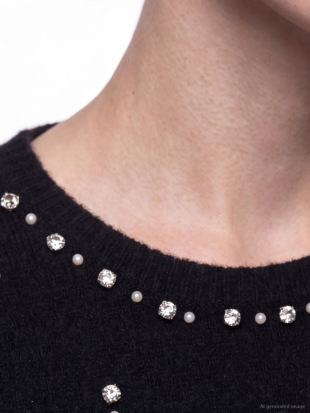 Rhinestone Embellished Wool Blended Women's Knitwear Sweater-2